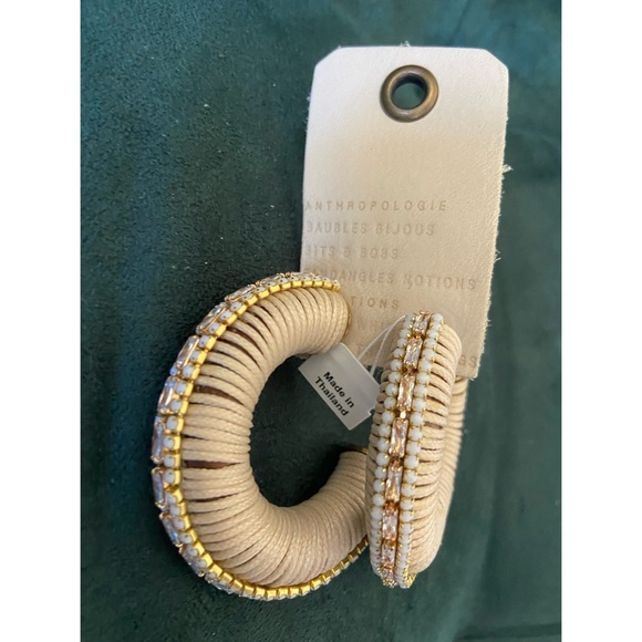 NEW! Anthropologie Embellished Wood Hoop Earrings - Picture 5 of 9